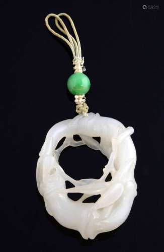 Chinese carved and pierced white jade ring in the form of bamboo, 4.5cm,
