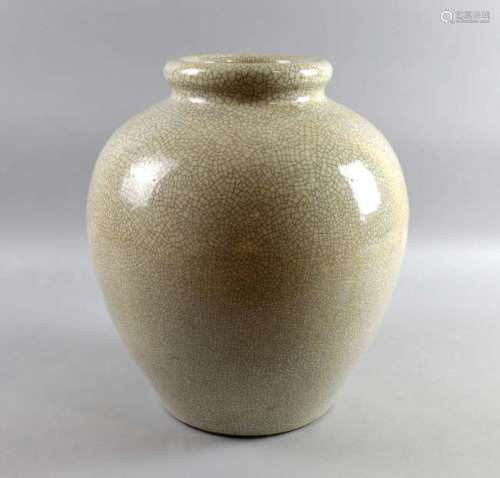 Chinese pale ground crackle glazed vase of bulbous form, 36cm high,