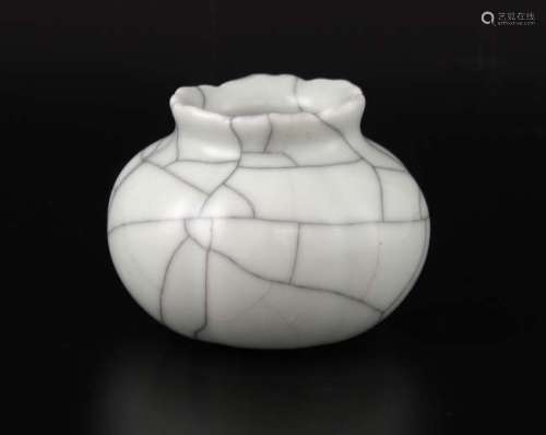 Chinese pale celadon glazed vase of lobed form with crackle glaze, blue seal mark to base, 6.5cm high,