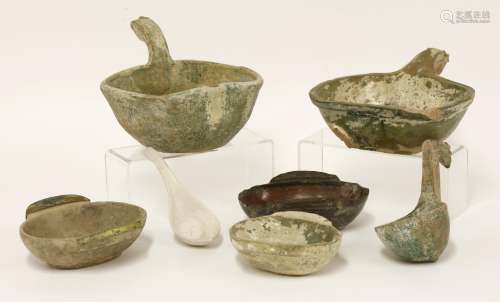 A collection of early Chinese lead-glazed earthenware, Han dynasty (206 BC-AD 220), comprising: a ...