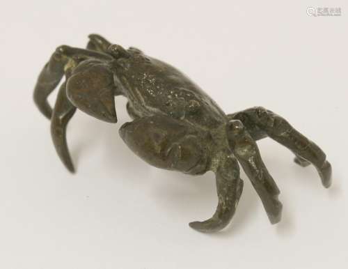 A Japanese bronze model, Meiji period (1868-1912), of a crab, naturalistically moulded, signed ...