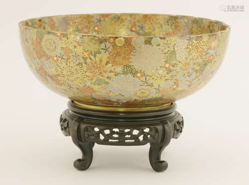 A 'Satsuma' bowl, Meiji period (1868-1912), with lobed rim, the body decorated with millefleurs, ...