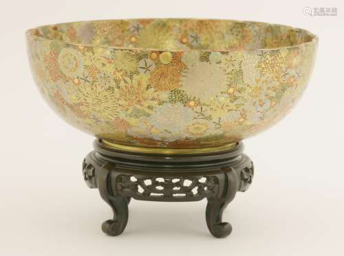 A 'Satsuma' bowl, Meiji period (1868-1912), with lobed rim, the body decorated with millefleurs, ...