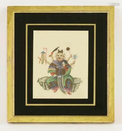 An album of twelve Chinese pith paper paintings, 19th century, with portraits of emperors, court ...