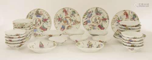A collection of famille rose tea bowls, covers and saucers, Daoguang (1821-1850), painted with 'Wu ...