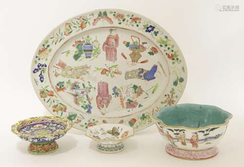 A collection of Chinese famille rose, late Qing dynasty, including, a Chinese famille rose oval ...