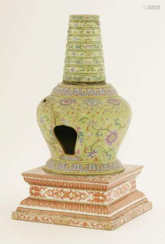 A Chinese famille rose stupa, Qianlong (1736-1795), the well modelled shrine finely enamelled with ...