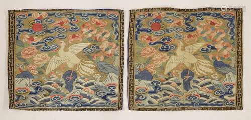 A pair of Chinese kesi rank badges, late 19th/early 20th century, of the fifth civil rank, with the ...