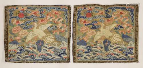 A pair of Chinese kesi rank badges, late 19th/early 20th century, of the fifth civil rank, with the ...