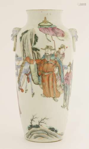A Chinese famille rose vase, 19th century, painted with figures being presented to an emperor and ...