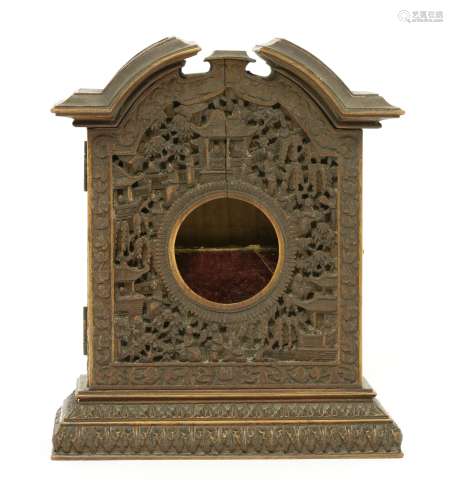 A Chinese Canton boxwood pocket watch night stand, second half of the 19th century, carved with ...