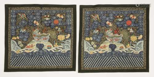 A pair of Chinese kesi rank badges, late 19th/early 20th century, of the fifth military rank, with ...