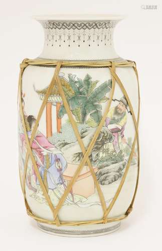 A Chinese famille rose vase, mid-20th century, painted with the story from 'Romance of the Three ...