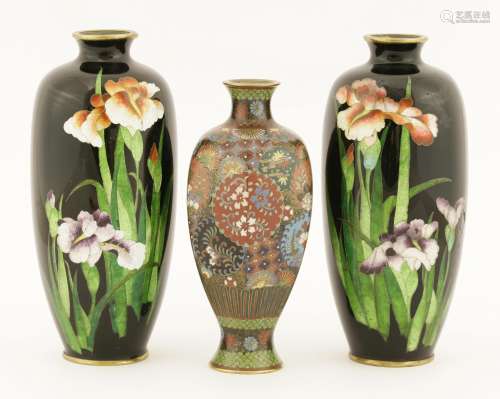 A Japanese cloisonné vase, Meiji period (1868-1912), of hexagonal shape in the style of Namikawa ...