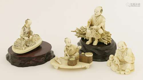 A collection of four Japanese okimono,  Meiji period (1868-1912), with different workman, one ...