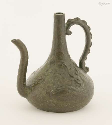 A Chinese bronze water dropper,  Ming dynasty, 16th century, in the shape of an ewer, moulded with ...