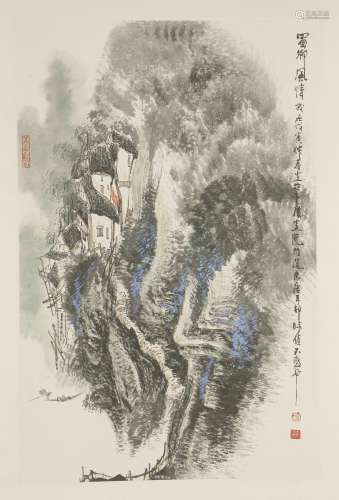 A Chinese gouache painting, dated year of wuyin (1998), in the Sichuan School style, painted with a ...