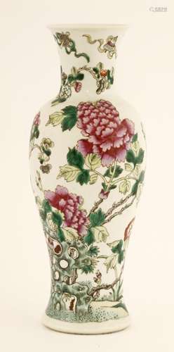 A Chinese famille rose vase, Republic period (1912-1949), of blossoming peony from rocks surrounded ...