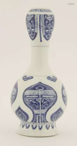 A Chinese blue and white vase, Guangxu (1875-1908), the pear-shaped body with garlic mouth, painted ...