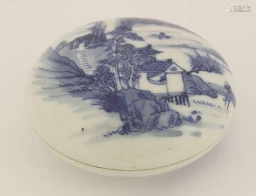 A Chinese blue and white paste box and cover, Republic period (1912-1949), of circular form, ...