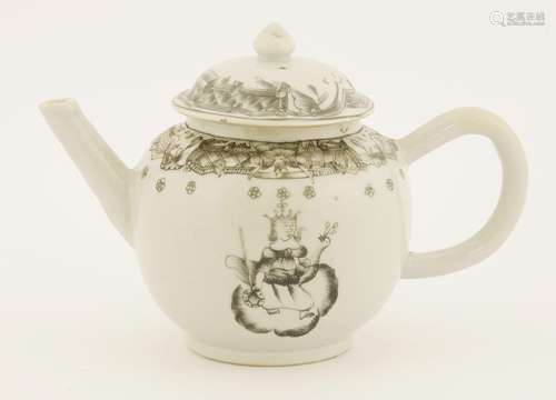 A Chinese Jesuit ware teapot and cover, 18th century, pencilled in black and gold with Juno and the ...