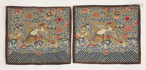 A pair of Chinese rank badges, late 19th/early 20th century, of the fifth civil rank, with the ...