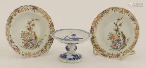 A pair of Chinese famille rose saucers, Qianlong (1736-1795), of lobed circular form, painted with ...