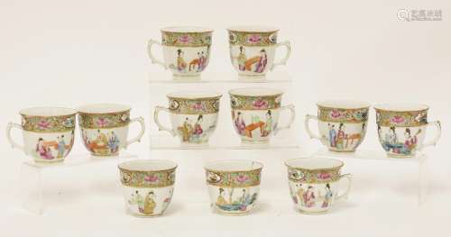 Eleven Chinese Canton enamelled coffee cups, c.1860-1880, painted with figures in an interior ...