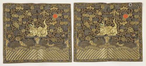 A pair of Chinese rank badges, late 19th/early 20th century, of sixth military rank, with the ...