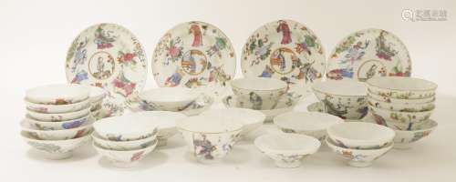 A collection of famille rose tea bowls, covers and saucers, Daoguang (1821-1850), painted with 'Wu ...