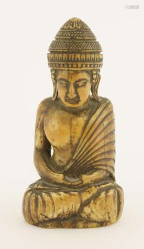 An ivory bodhisattva, 19th century, seated cross-legged with his hands resting on his lap, wearing ...