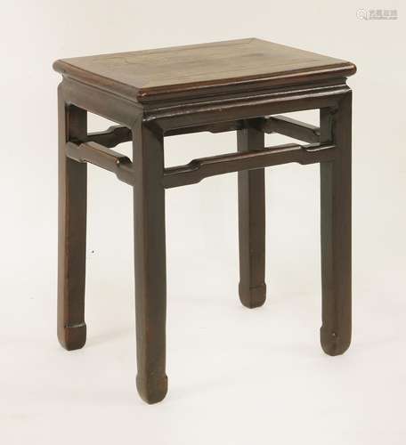 A Chinese hardwood stool, c.1900, of rectangular top on tall square legs, 41 x 30 x 51cm