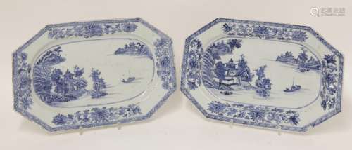 Two Chinese export blue and white meat dishes, Qianlong (1736-1795), each of octagonal shape, ...