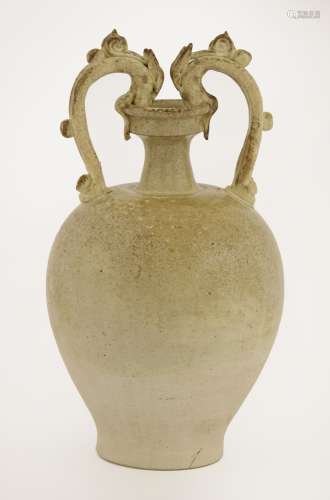 An attractive two-handled 'amphora' vase, Tang dynasty (618-907), the well-potted ovoid body ...