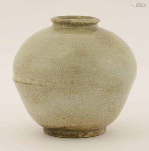 A Chinese provincial jar, of ovoid form, with a crackled celadon ground, 20.5cm high