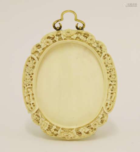 A Canton carved ivory picture frame second half of the 19th century, of shaped oval form, carved ...