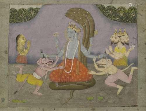An Indian miniature painting, late 18th century, depicting Nagaraja wearing a red lower garment ...