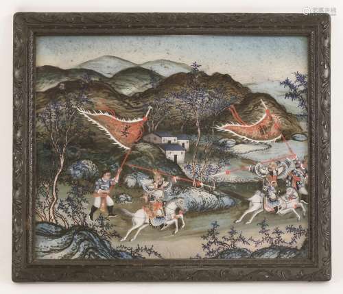 A Chinese reverse glass painting, 19th century, of Jiang Wei's Northern Expeditions from 'Romance ...