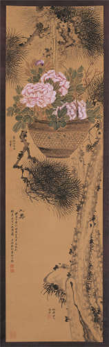 金章 花卉绢本立轴