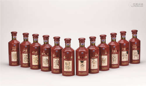 2012年 黄永玉设计个性收藏版12生肖茅台酒一套 共12瓶