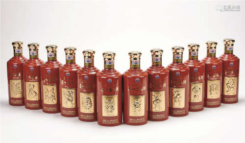 2012年 黄永玉设计特别限量收藏版12生肖茅台酒一套 共12瓶