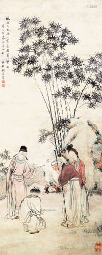 顾 洛（1763-1837） 敬老图 纸本设色 立轴