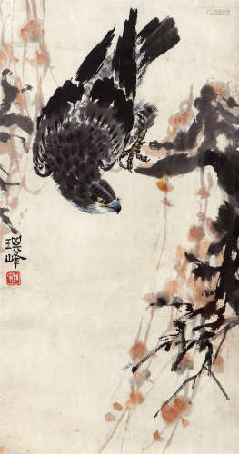 孙其峰（b.1920） 秋鹰图 纸本设色 镜框