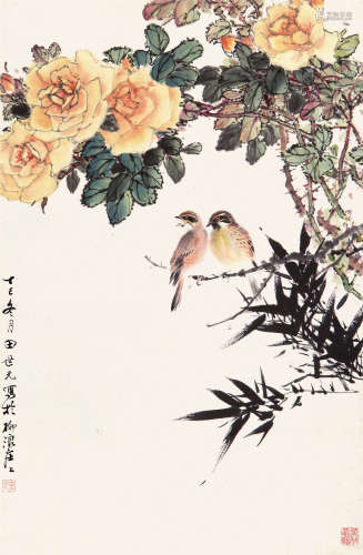田世光（1916-1999） 花间鸟语 纸本设色 立轴