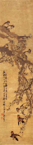 胡郯卿（1865-?） 寒梅仙雀 纸本设色 立轴