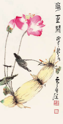 贾广健（b.1964） 花正开 纸本设色 镜心