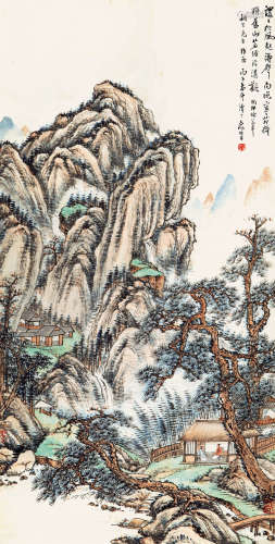 袁培基（1870-1943） 听松图 纸本设色 立轴