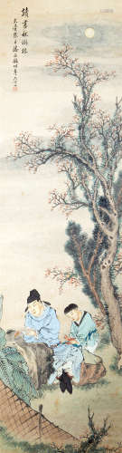 潘振镛（1852-1921） 读书秋树根 纸本设色 立轴