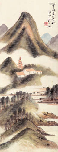徐世昌（1855-1939） 青山幽寺 绢本设色 立轴