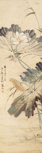 倪 田（1855-1919） 荷塘翠鸟 纸本设色 立轴